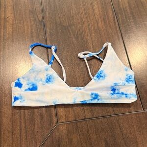 SHEIN White and Blue Tie-Dye Bikini Top